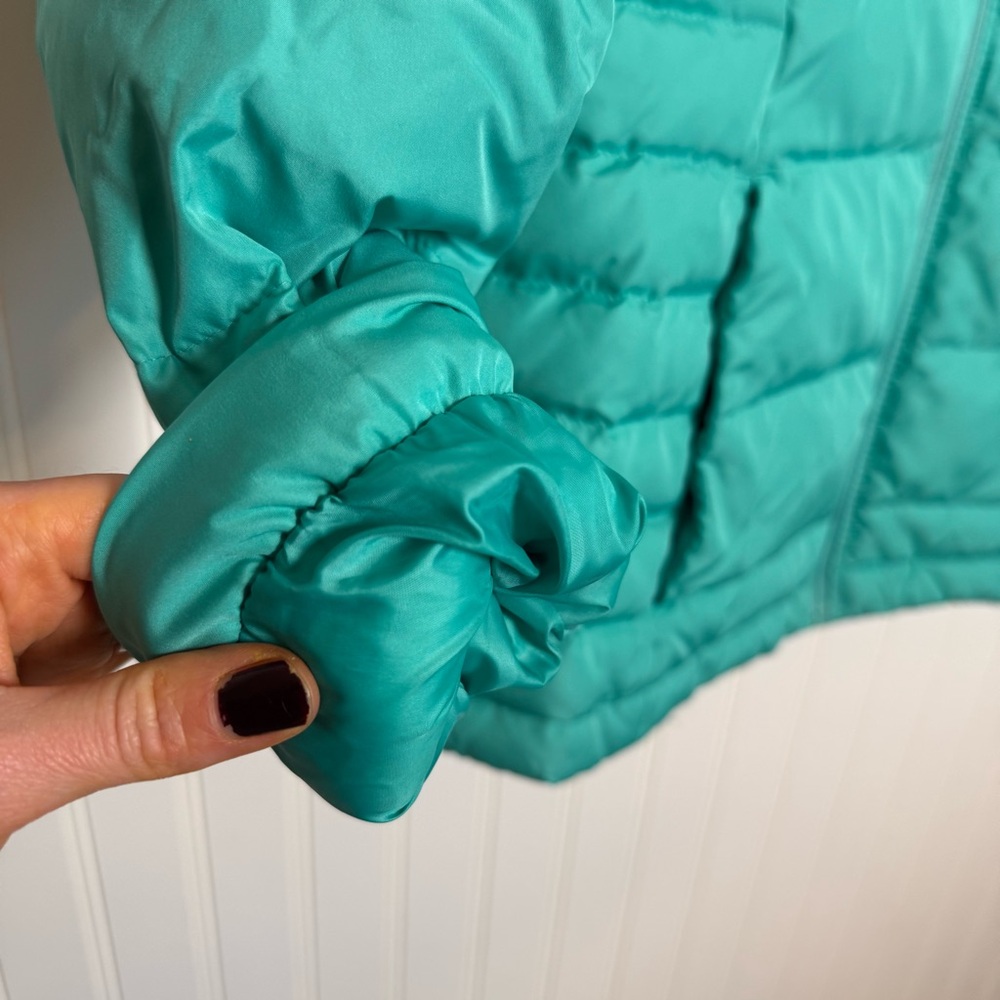 Lands’ End Teal Puffer High Neck Coat Women’s Size Medium - Picture 4 of 14